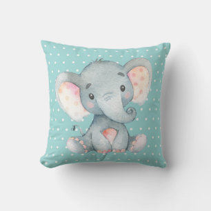 Baby Elefant Aqua Teal Turkos och Grå Kudde