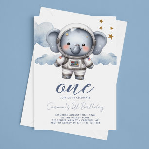 Baby Elefant Astronaut 1-årsdag Inbjudningar
