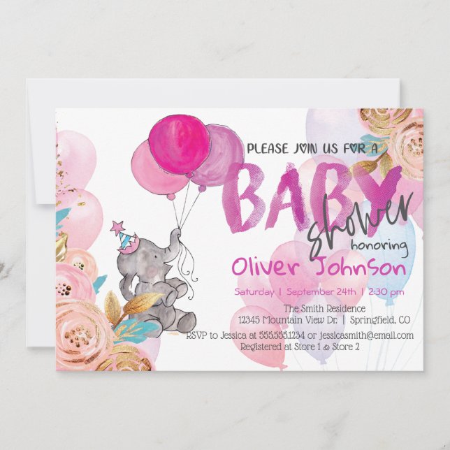 Baby Elefant Baby Shower Flickkort Inbjudningar (Framsida)