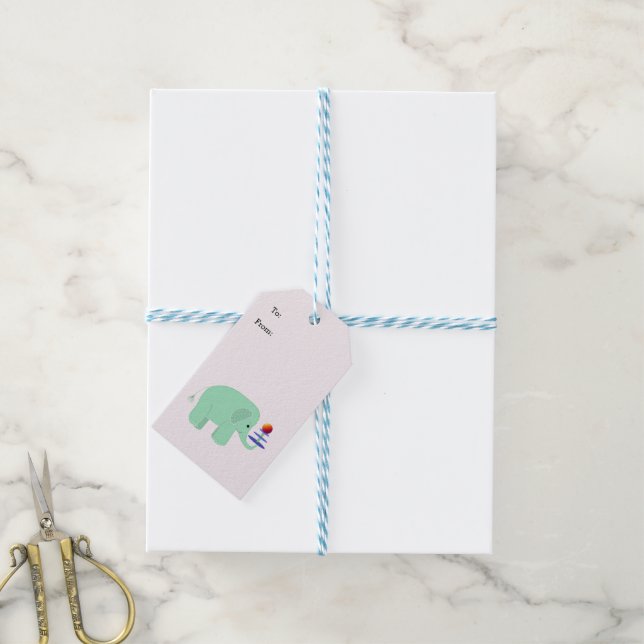 Baby Elefant Balansakt Presentetikett (Med Snöre)