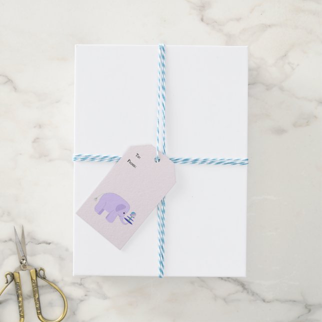 Baby Elefant Balansakt Presentetikett (Med Snöre)
