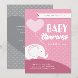 Baby Elefant Bebisdopp Invitation för Babyflicka Inbjudningar