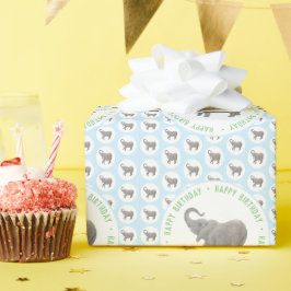 Baby Elefant Blå Födelsedag Presentpapper