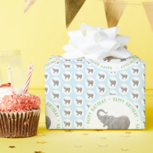 Baby Elefant Blå Födelsedag Presentpapper