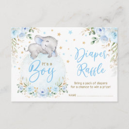 Baby Elefant Blå Guld Måne Stjärnor Blöja Lotteri Tilläggskort