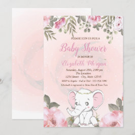 Baby Elefant Blommig Baby Shower Inbjudan