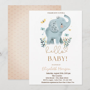 Baby Elefant Blommor Fjäril Prickar Baby Shower Inbjudningar