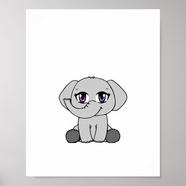Baby Elefant Chibi-Style Affisch (Framsidan)