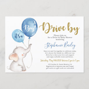 Baby elefant Drive by Baby Shower boy Inbjudningar