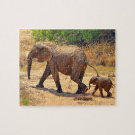 Baby elefant efter mor, södra Afrikan Pussel