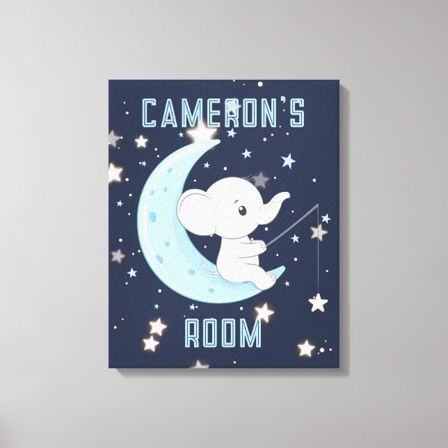 Baby Elefant Fiskar 4 Stjärnor Sträckt Canvas (Framsida)