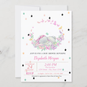 Baby Elefant,Fjärilar, Stjärnor Baby Shower Inbjudningar