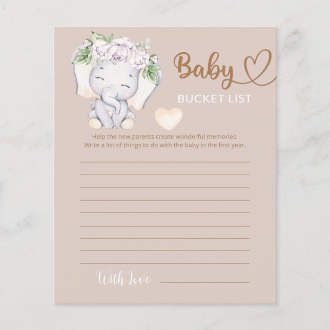 Baby Elefant & Flower Watercolor Bucket List (Framsida)