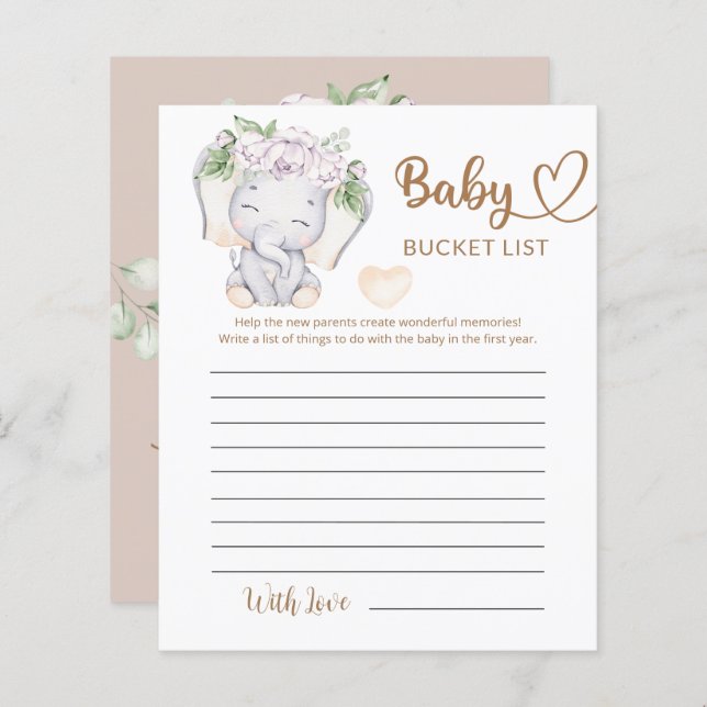 Baby Elefant & Flower Watercolor Bucket List (Fram/baksida)