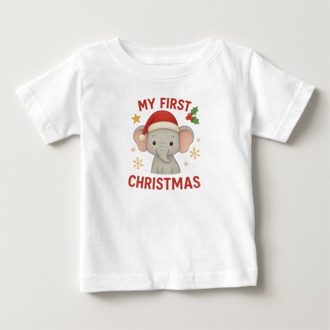 Baby Elefant Första Julen T Shirt (Framsida)