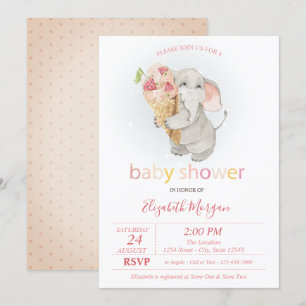 Baby Elefant Glasskott Polka Prickar Barnkalas Inbjudningar