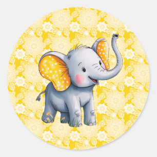 Baby Elefant Gula Prickiga Öron Baby Shower Runt Klistermärke