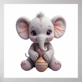 Baby Elefant Håller Leksak – Söt Barnkammare Poster