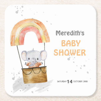 Baby elefant i ballonger, babydusch,Papper Underlä Underlägg Papper Kvadrat