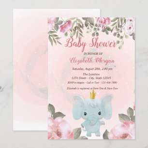 Baby Elefant Kronblomma Barnkalas Inbjudan
