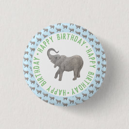 Baby Elefant Ljusblå Födelsedag Knapp
