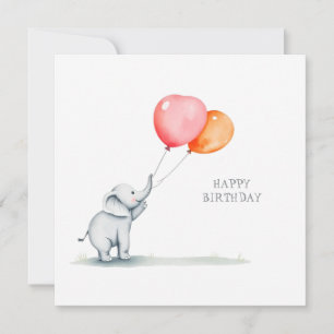 baby elefant med ballonger i grattis på födelsedag julkort