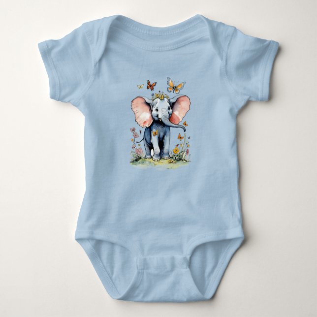 Baby elefant med fjärilar och snäckor t shirt (Framsida)