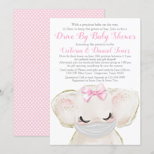 Baby Elefant med Mask Drive By Babyfirande Inbjudningar