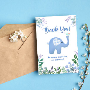 Baby elefant med Sång fågelstövel Tack Kort