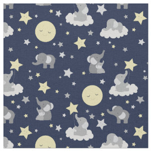 Baby Elefant Navy Grått Måne Sweet Dreams Tyg