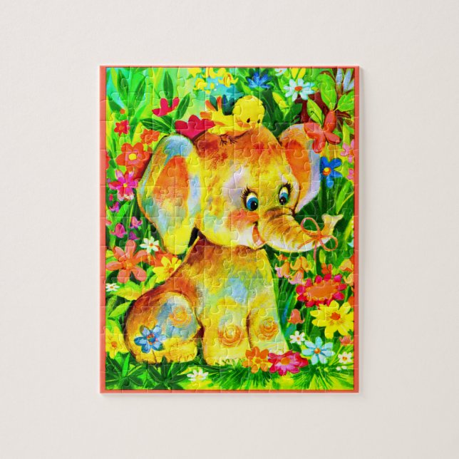 baby elefant och fågel pussel (Vertikal)