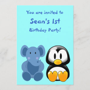 Baby Elefant och Pingvin Baby Shower Inbjudan