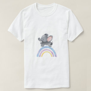 Baby Elefant på Regnbåge Watercolor T-Shirt