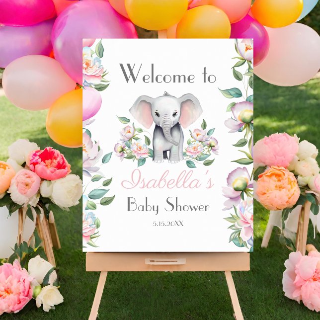 Baby Elefant Påskliljor, Eukalyptus Välkomstskylt Poster (Welcome to a whimsical world, where baby elephant and blooms enchant.)