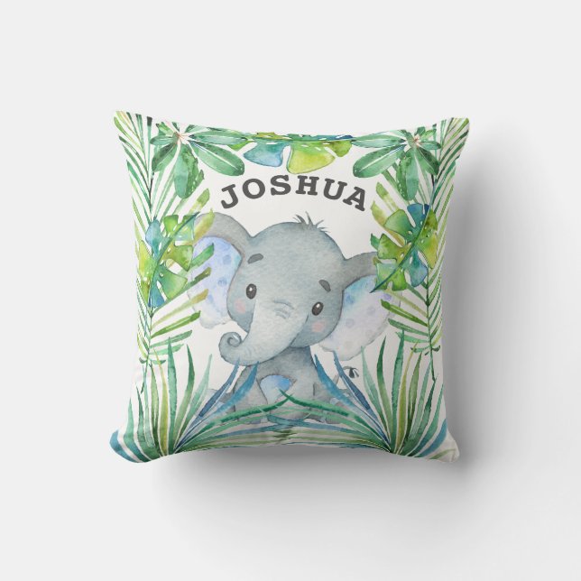 Baby Elefant Personlig Boy Jungle Safari Cute Kudde (Framsida)