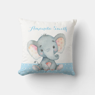 Baby Elefant Pojke Blå Kudde