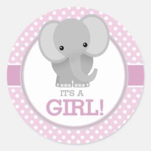 Baby Elefant (rosa) Det är en flicka Runt Klistermärke