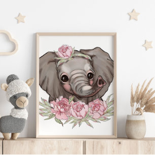 Baby Elefant Rosa Djur Affisch Väggutskrift