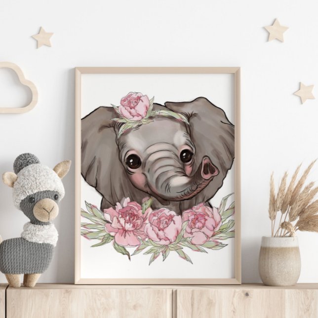 Baby Elefant Rosa Djur Affisch | Väggutskrift (Skapare uppladdad)