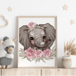 Baby Elefant Rosa Djur Poster | Väggutskrift