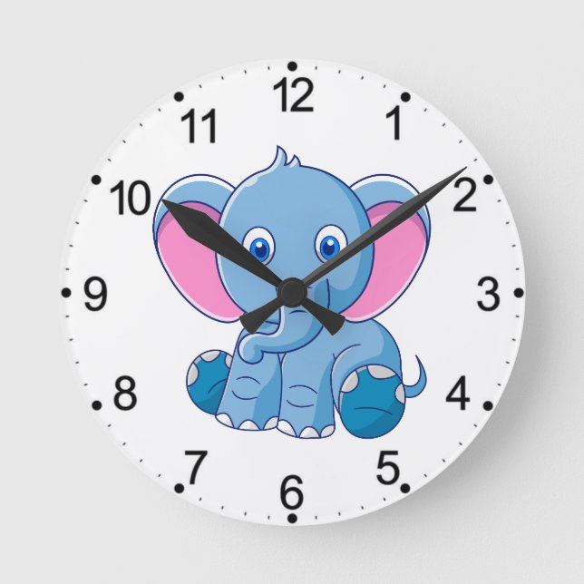 Baby Elefant Tecknad Clipart-64832 Rund Klocka (Framsida)
