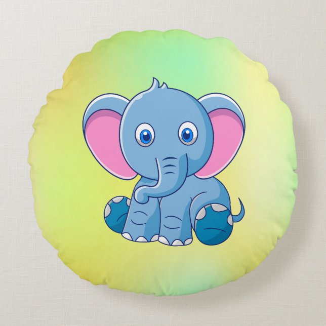 Baby Elefant Tecknad Clipart-64832 Rund Kudde (Framsidan)