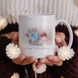 Baby Elegant First jul Hand-Lettered Photo Kaffemugg