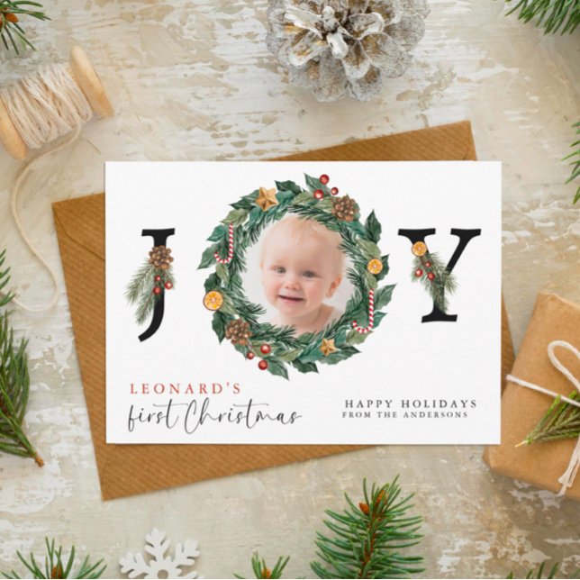 Baby: Elegant vid första jul och botanik Helg Vykort (Skapare uppladdad)