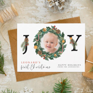 Baby: Elegant vid första jul och botanik Julkort