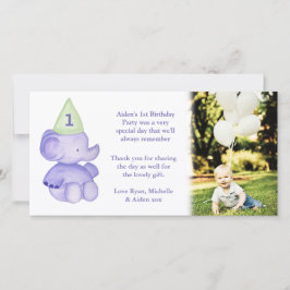 Baby Elephant 1:a födelsedagsfoto för Tack Kort