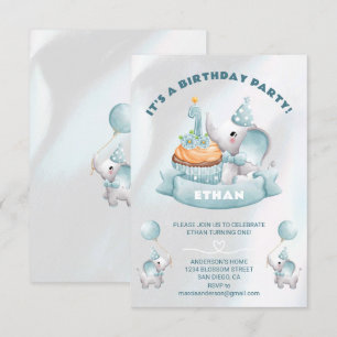 Baby Elephant 1st Birthday Inbjudningar