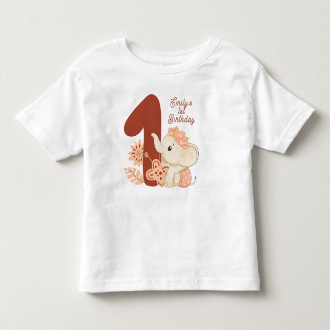 Baby Elephant 1st Birthday T Shirt (Framsida)