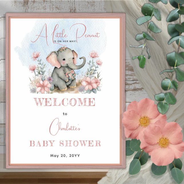 Baby Elephant A Little Peanut Girl Blommigt Shower Poster (Skapare uppladdad)