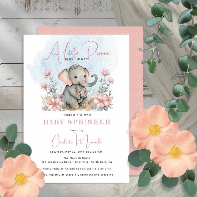 Baby Elephant A Little Peanut Girl Blommigt Sprink Inbjudningar (Skapare uppladdad)